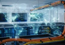 Telkomsel and China Telecom Global Sign MoU to Expand Enterprise Digital Services Across Borders Global data center with glowing world map overlay, highlighting worldwide connectivity and networks.