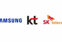 Samsung, KT and SK Telecom to Deploy AI RAN Across South Korean Industrial Sites Brand logos Samsung, KT, and SK Telecom displayed side by side in a row.