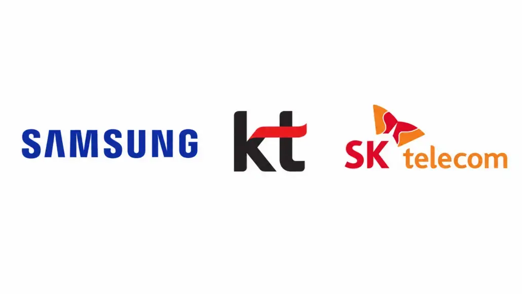Brand logos Samsung, KT, and SK Telecom displayed side by side in a row.
